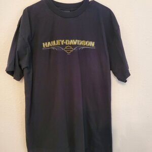 Harley Davidson black men's T shirt from Fayetteville, NC, size XL, 100% cotton.